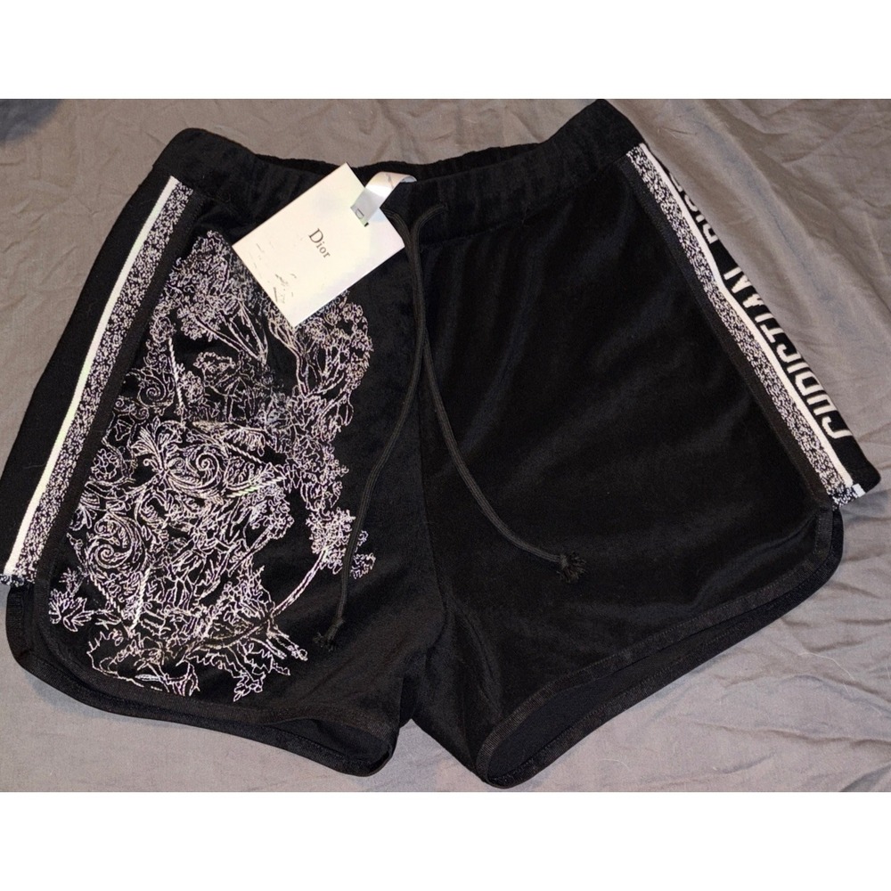 NWT Christian Dior Men's Small/S Terry Black Embroidered Designer Shorts $1300